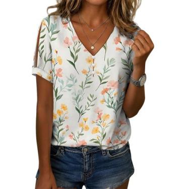 Imagem de Blusa feminina Zhyaj com estampa floral boho com decote em V e manga c