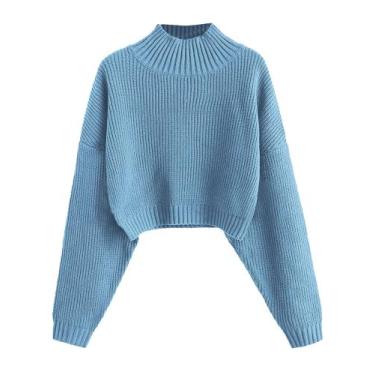 Imagem de Suéter de gola alta com manga lanterna ZAFUL para mulheres