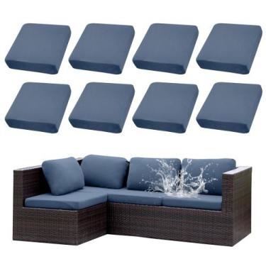 Imagem de Capas de almofada externas SUKAIKEQA impermeáveis, 8 unidades, azul ac