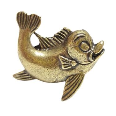 Imagem de IEUDNS Estátua de peixe, figura de animal marinho, ornamento de mesa colecionável, estatueta de peixe de latão Feng Shui para decoração de mesa de negócios e, Style B