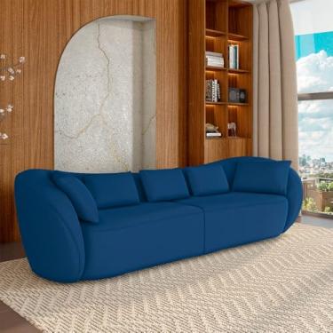 Imagem de Sofá Bipartido Sala de Estar Diamond 212cm com Almofadas Soltas Veludo Azul G52 - Gran Belo