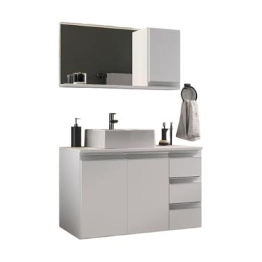 Imagem de Gabinete Banheiro Prisma 80cm (gabinete + cuba + espelheira) Opção: TAMPO VIDRO (Branco Inteiro,SEM TAMPO)