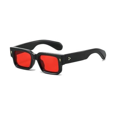 Imagem de EYLRIM Óculos de sol quadrados de armação grossa para mulheres e homens, óculos de sol retangulares grossos com proteção UV400 (011 preto/vermelho)