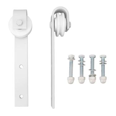 Imagem de Kit deslizante para porta de celeiro, roldanas de trilho deslizante de porta de aço carbono, estrutura sólida resistente para armazém (branco)