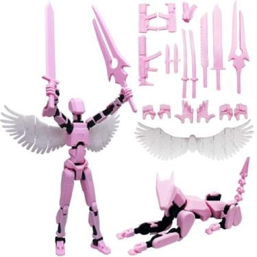 Imagem de masijssa T13 Action Figures Set (Assembly Completed) Dummy 13 Titan 13 Robot Action Figure 3D Printed Robo Multi-Jointed Movable Action Figure Toy with Full Articulation (Pink Black Figure + Dog)