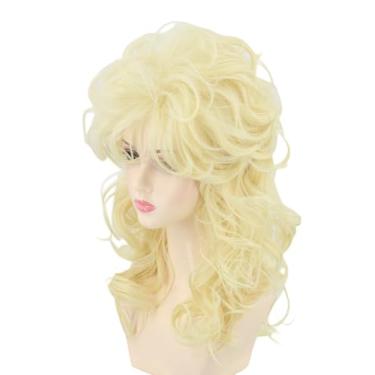 Imagem de Topcosplay Peruca unissex com tainha dos anos 70, 80, longa, ondulada, fofa, festa de Halloween (loira)
