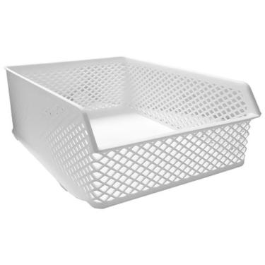 Imagem de Cesto Organizador Multiuso Retangular Branco Telado de Plástico Empilh