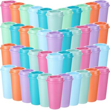 Imagem de Honeydak Pacote com 45 xícaras de café reutilizáveis de 473 ml com tampas, garrafa de água, café gelado, caneca de viagem, reutilizável, portátil, copos de chá de plástico a granel para bebidas