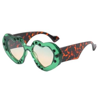 Imagem de JRLLFD Óculos de sol punk em formato de coração femininos de luxo para mulheres estilo urbano (verde)