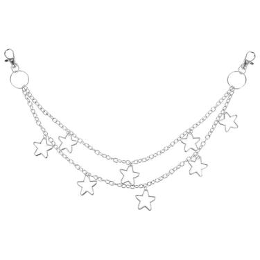 Imagem de GSHLLO Correntes para calças de estrela de camada dupla, corrente de jeans vintage, hip hop, carteira, corrente, corrente de metal na cintura, punk, berloque, prata, bolso, decoração com fechos