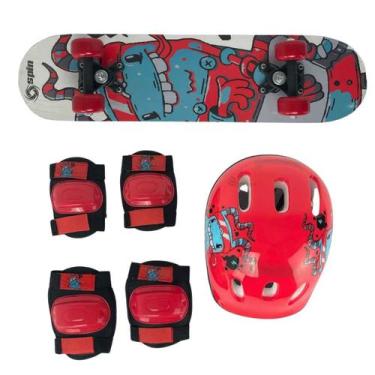 Imagem de Kit Skate Infantil Completo Acessórios de Proteção Capacete Joelheira 