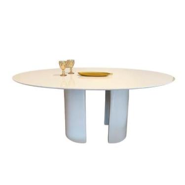 Imagem de Mesa de Jantar Oval 120x80cm Base Dupla Laqueada Branca - Modelar Art 