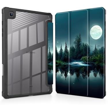 Imagem de Tuiklol Para Samsung Galaxy Tab S6 Lite 10,4 polegadas 2024 2022 2020, Buit in S Pen com capa protetora à prova de choque, capa traseira transparente transparente despertar/hibernar, floresta noturna