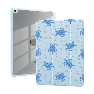 Imagem de Capa de animal tartaruga marinha para iPad Air de 13 polegadas M3/M2 (2025/2024) com suporte para lápis, capa dobrável de couro azul com desenho animado traseira transparente para despertar/hibernar
