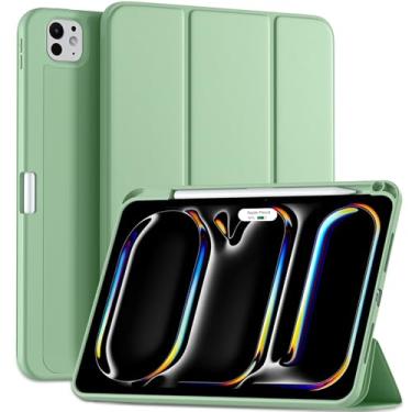 Imagem de Capa inteligente Kidopire Para iPad Pro de 11” (M4, 5ª geração de 2024) com suporte para Pencil Pro, três dobras e parte traseira de TPU macio, desperta/hiberna automaticamente, verde-matcha