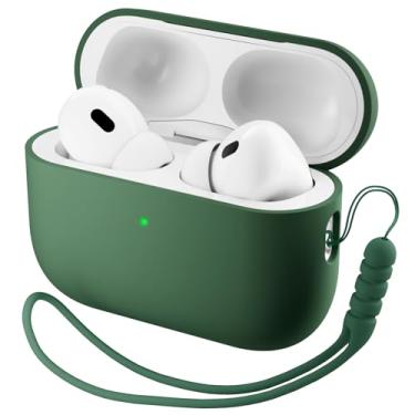 Imagem de ORNARTO Compatível com AirPods Pro 3 (2025), capa protetora de silicone líquido para AirPods Pro 3ª geração com cordão macio frontal capa de silicone visível LED verde
