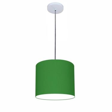 Imagem de Lustre Luminária Pendente Vivare Free Lux Pe-4105br Cúpula Em Tecido 20x22cm Verde-folha Canopla Branca E Fio Cristal