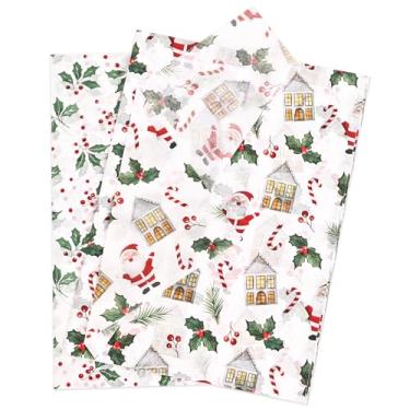 Imagem de ENFANTRY Papel de embrulho de Natal, 60 folhas, padrão de Papai Noel, branco e verde