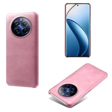 Imagem de Capa para OPPO Realme 12 Pro,Proteção contra quedas,Casca de volta de cor sólida simples,Design de couro de imitação de plástico-Pink