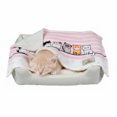 Imagem de Cobertor Manta Pet Rosa Para Gatinha Dupla Face Sherpa e Soft - Novade