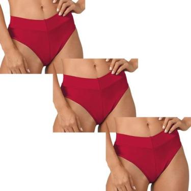 Imagem de Kit 3 Calcinhas Cítara DeMillus Cós Alto Firma Barriguinha, Carmim, ME