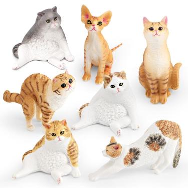 Imagem de Conjunto de estatuetas Realistic Cat, 7 peças, PVC, gatos, decoração infantil