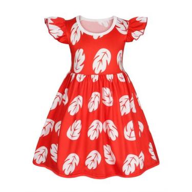 Imagem de Vestido Benylion Red Leaf, traje havaiano para meninas de 3 a 4 anos