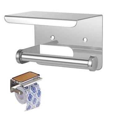 Imagem de Suporte Papel Higienico Inox Banheiro Lavabo Prateleira Porta Objeto C