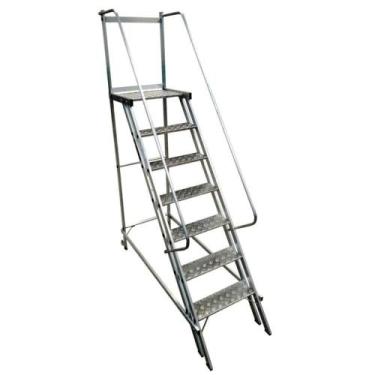 Imagem de Escada Plataforma Trepadeira 1,75m 6 Degraus 2 Rodas Suporta 250kg Alu