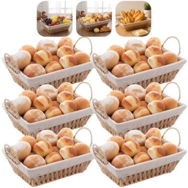Imagem de Porta Pão Forrado Cesta Café Da Manhã Cozinha Decoração 6 Unidades Beg
