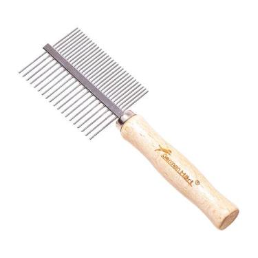 Imagem de Pente Duplo Tira Pelos para Cães e Gatos com Cabo de Madeira - GERMANH
