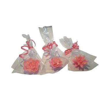 Imagem de Sabonetes Artesanais Suculentas com Brilho Dourado, 20 Unidades, Embalados em Celofane com Fitilho (Verde Claro, Floral)