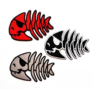 Imagem de Nipitshop Conjunto de 3 Patches Vermelho Preto Cinza Peixe Crânio Pirata Osso Esqueleto Emo Punk Chopper Motociclista Tatuagem Aplique de Ferro para Roupas Mochilas Camiseta Jeans Saia Coletes