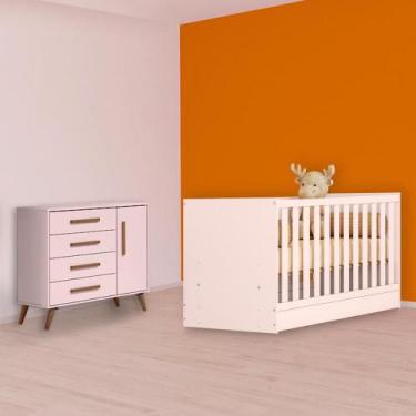 Imagem de Infantil Berço Mini Cama e Cômoda Sapateira Retrô Rosa - Qmovi