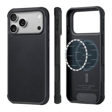 Imagem de pitaka Capa para iPhone 17 Pro de 6,3 polegadas, capa protetora de grau militar, compatível com MagSafe, tecido de fibra de aramida 600D e TPU combinados, ProGuard - preto/cinza (sarja)