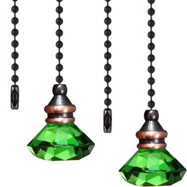 Imagem de JOVITEC 2 peças de corrente de puxar ornamentos de ventilador de teto de cristal claro extensão de corrente decorativa, 1 metro de comprimento cada (cor verde)
