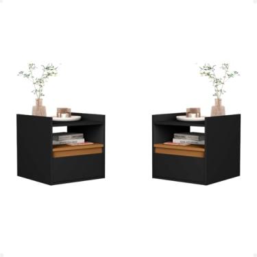 Imagem de Kit Mesa de Cabeceira Suspensa com Gaveta e Porta Basculante Design Moderno (Preto)