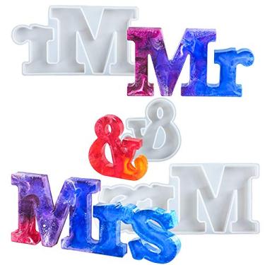Imagem de FUNSHOWCASE Mr & Mrs Signs Conjunto de moldes de silicone de resina epóxi para decoração de casamento para velas de argila de polímero de concreto, comprimento grande 6,8 a 19 cm