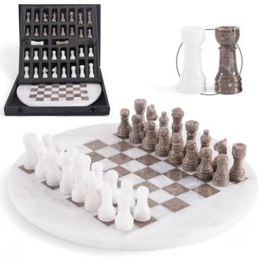 Imagem de EarthenTones Marble Chess Set for Adults with Complementary Storage Box, 12" White & Oceanic Handmade Marble Chess Set, Premium Board Game, Elegant Home Décor Gift