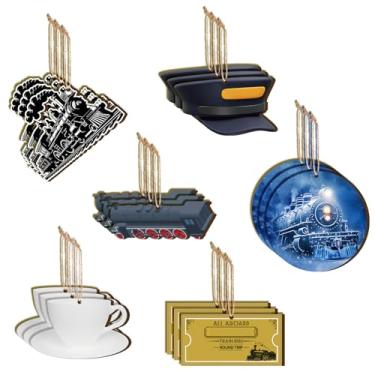 Imagem de AceOrbit 24 peças enfeite de pendurar de madeira com tema de trem do pólo norte para pendurar Natal Polar Believe North Pole Ticket Craft Decorações de pendurar para festas de fim de ano