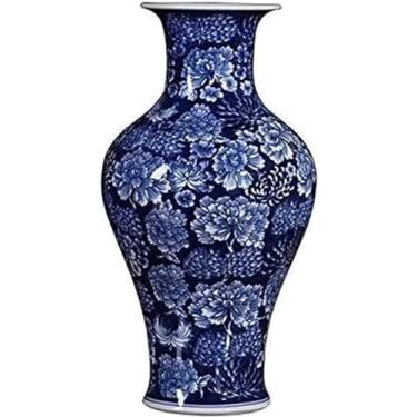 Imagem de AKALNNB Vaso de porcelana azul e branco para flores, vasos de porcelana azul e branco pintados à mão, ornamentos de cerâmica Jingdezhen, arranjo de flores de porcelana chinesa