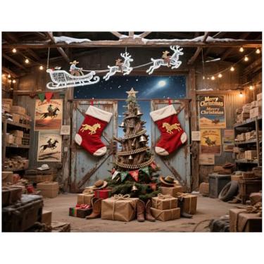 Imagem de YYNXSY Pano de fundo de caubói ocidental de 2,8 x 1,8 m, decoração do oeste selvagem, cabana de madeira, celeiro, fotografia de Natal, cenários de inverno YY-3591