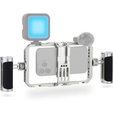 Imagem de Haoge Kit universal de suporte de vídeo para celular iPhone 15/16/17 Pro Max, estabilizador de smartphone com alça dupla, equipamento de telefone portátil para vlogging para Samsung e outros