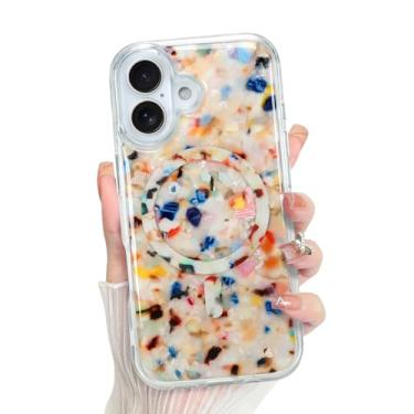 Imagem de Bonoma Capa para iPhone 17 2025, parte traseira de mármore de luxo brilhante, suporte magnético para capa MagSafe à prova de choque, proteção de alta qualidade de cristal e canto para meninas e