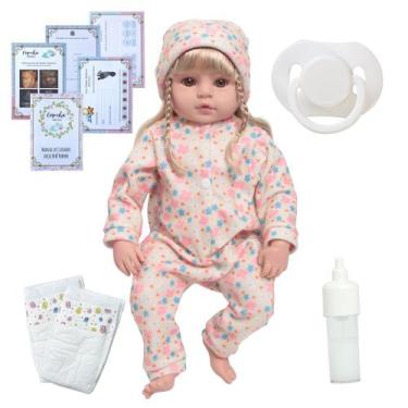 Imagem de Bebê Reborn De Silicone Menina Loira Com Kit Acessórios - Cegonha Rebo