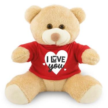 Imagem de Ursinho de Pelúcia com Camiseta 20cm Anti-alérgico - Toybrink, Caramel