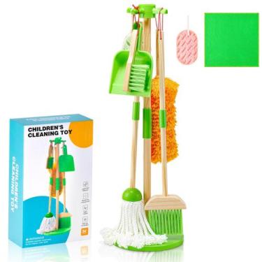 Imagem de Conjunto de limpeza de brinquedos WHOHOLL Wooden Kids Broom Mop 8 peça