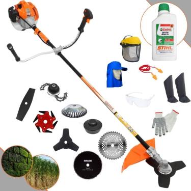 Imagem de Roçadeira Vulcan VR520H À Gasolina 2,5HP 52cc Ideal Para Todos os Tipos de Trabalho Com Carretel + Kit de 7 Opções de Cortes + EPI + ÓLEO STIHL 2T