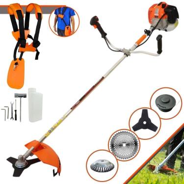 Imagem de Roçadeira À Gasolina Vulcan VR620-H 62cc 3HP 12.500rpm Motor 2T Com Lâmina 3 Pontas + Lâmina 40 Dentes de Vídea + Escova de Aço + Carretel de Nylon