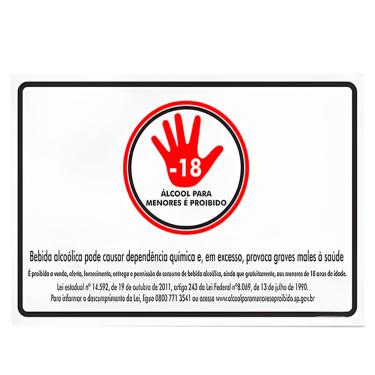 Imagem de Placa proibido álcool para menores 29x20cm Pacific